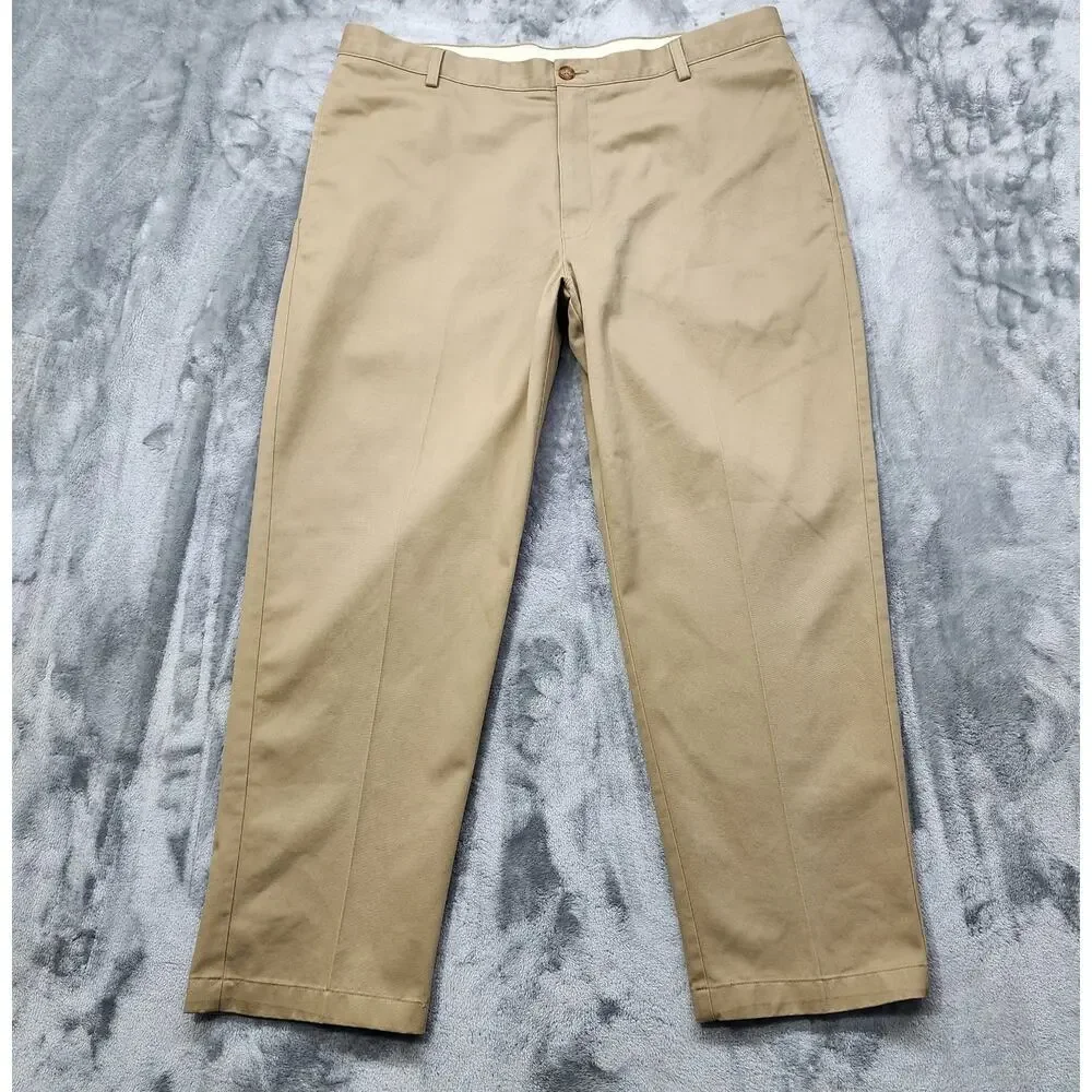 LL Bean Pants‎ Mens 40x28 Tan Khaki Classic Fit Flat Front Chinos Pockets Office